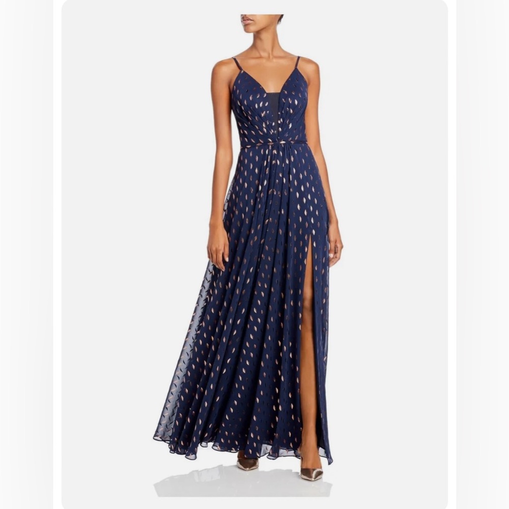 AQUA FORMAL Spaghetti Strap Full-Length Evening Fit + Flare Dress - LIKE NEW